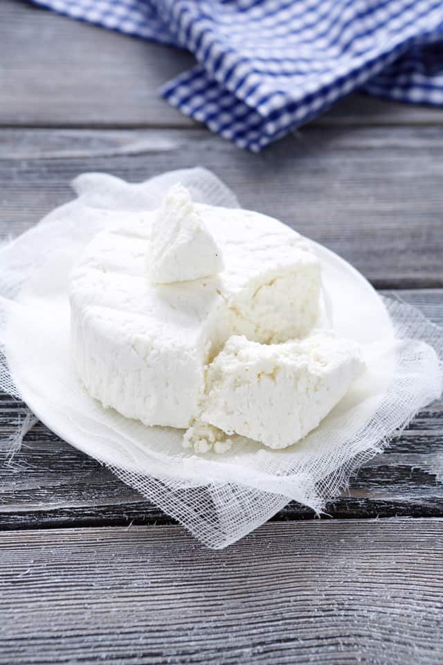 Cottage cheese on white plate